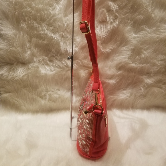 CORAL RHINESTONE CROSSBODY SLING - Picture 5 of 7